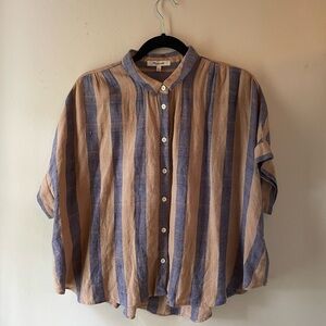 Madewell Linen- Blend Hilltop Shirt in Bayley Stripe—Sandstone(sz large)